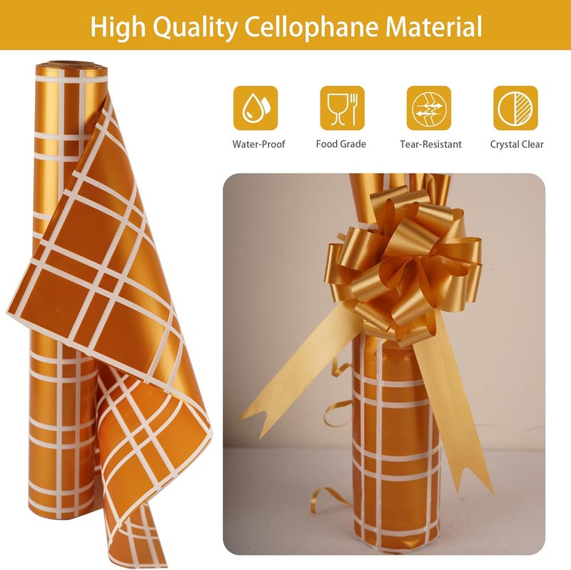 CMFYHM Christmas Cellophane Wrap Roll (34" x 100’Ft) 3 Mil Thicken Long Film Gift Wrappings for Autumn Thanksgiving Baskets, Box,Wine, Christmas Decor(Gold And White) - Image 4